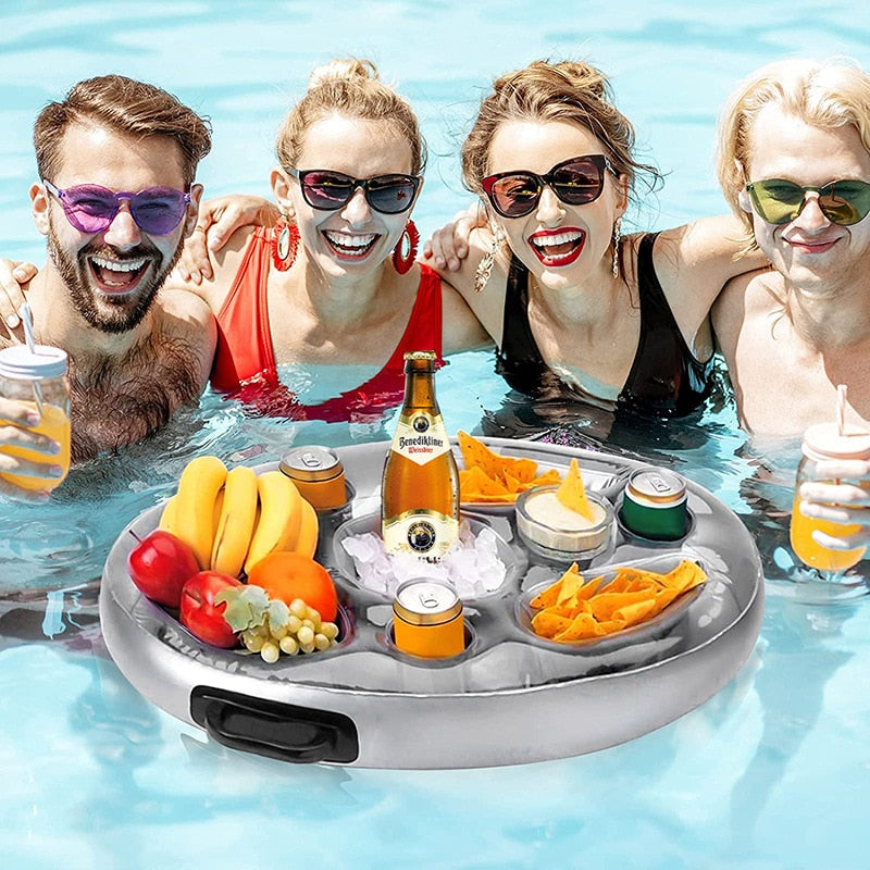 🔥🔥🔥Summer Pool Party Bucket Drinks Wine Cup Holder Inflatable Pool Float Beer Table Beach Swimmin Pool Drinking Cooler Bar Tray