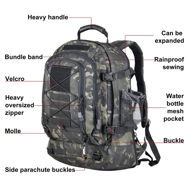 60L Military Tactical Backpack Army Molle Assault Rucksack 3P Outdoor Travel Hiking Rucksacks Camping Hunting Climbing Bags