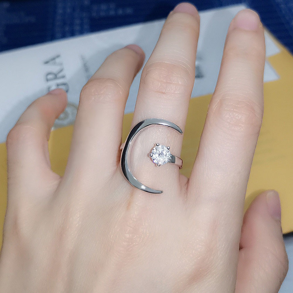 S925 Silver Moon Moissanite Ring