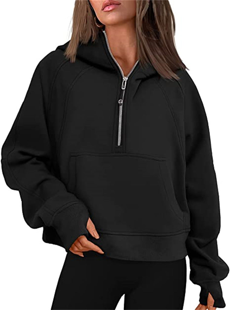 Yoga wear women's sports half-zip hoodie sweater loose short autumn and winter