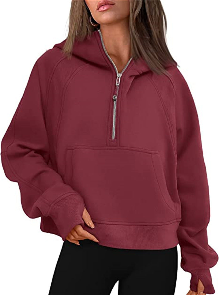 Yoga wear women's sports half-zip hoodie sweater loose short autumn and winter