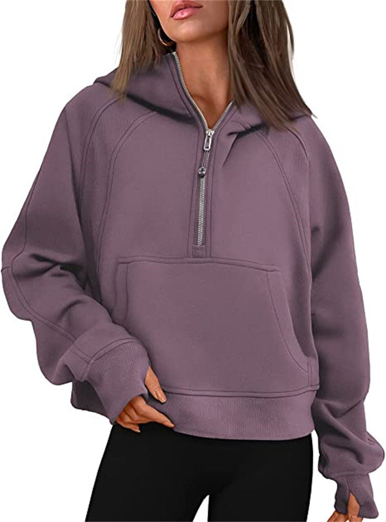 Yoga wear women's sports half-zip hoodie sweater loose short autumn and winter