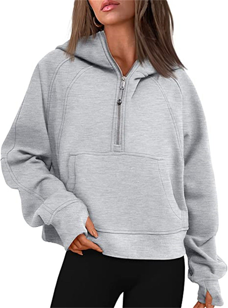 Yoga wear women's sports half-zip hoodie sweater loose short autumn and winter