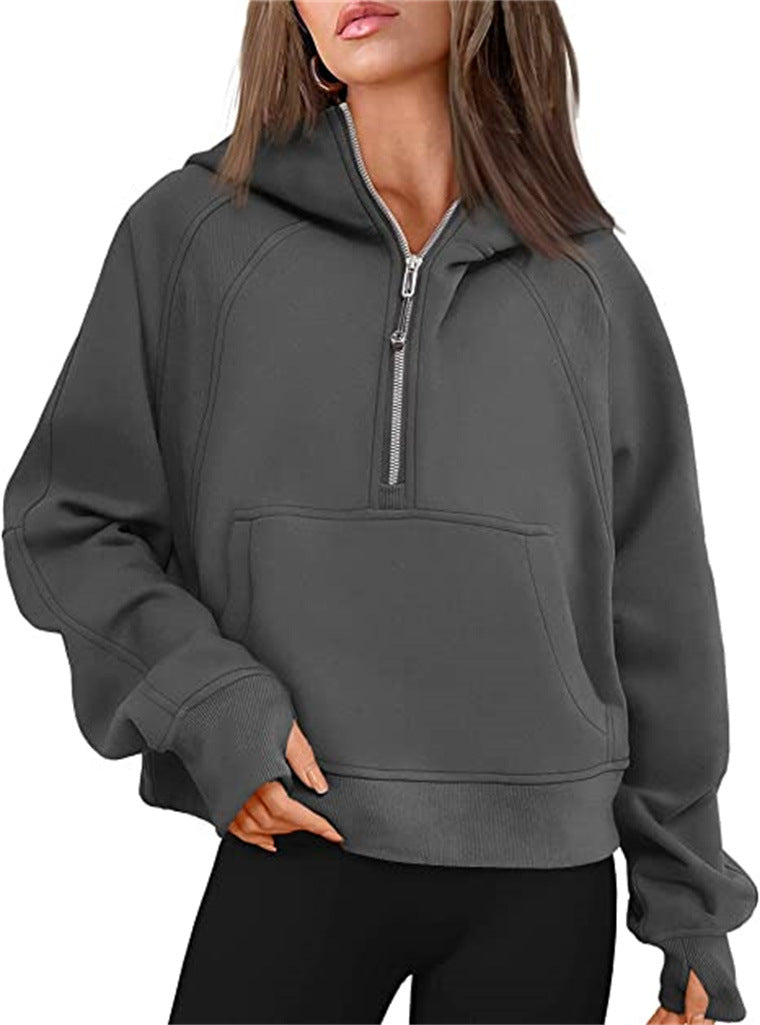 Yoga wear women's sports half-zip hoodie sweater loose short autumn and winter