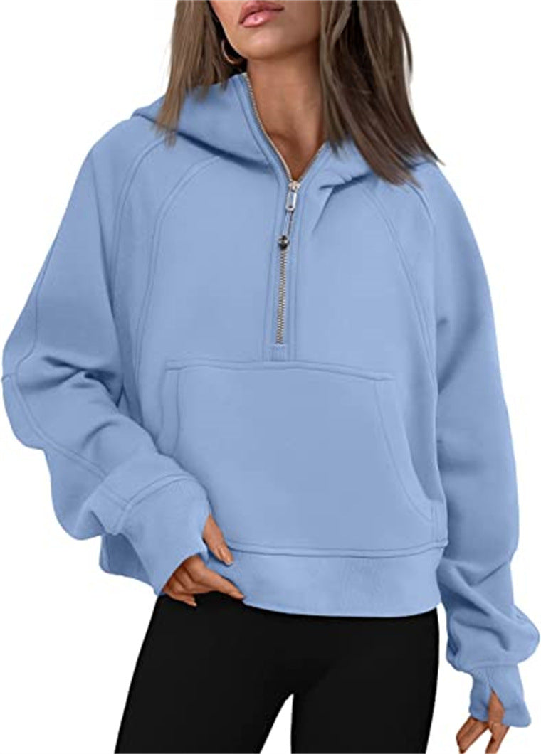 Yoga wear women's sports half-zip hoodie sweater loose short autumn and winter