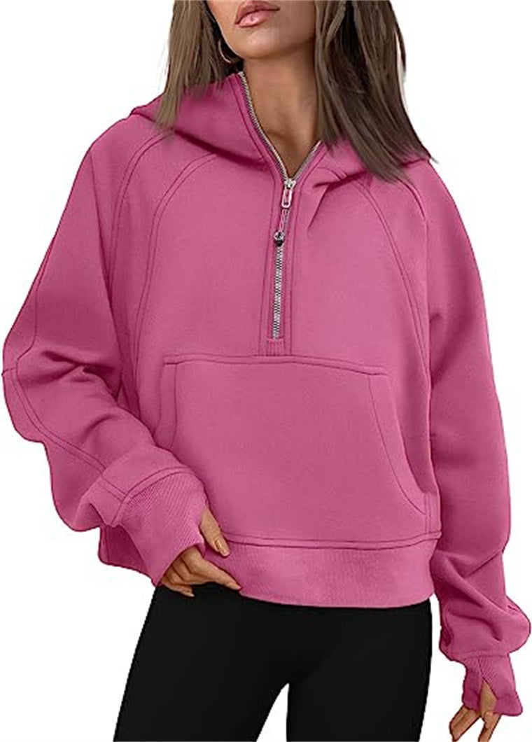 Yoga wear women's sports half-zip hoodie sweater loose short autumn and winter