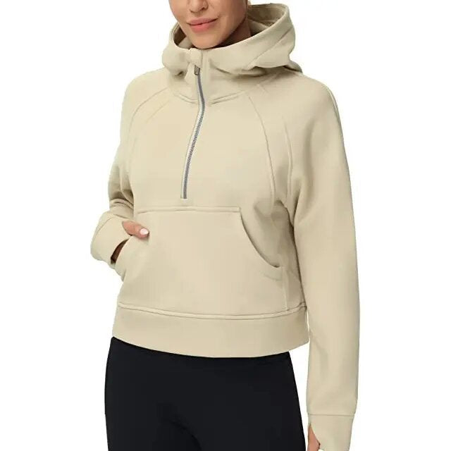 Yoga wear women's sports half-zip hoodie sweater loose short autumn and winter