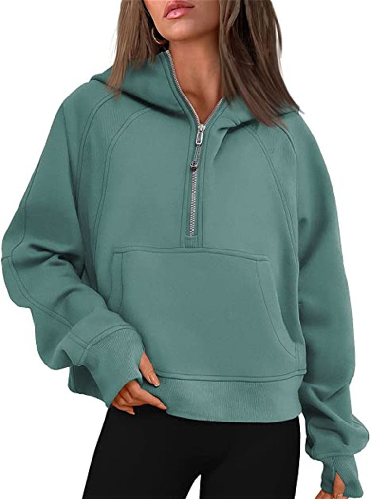 Yoga wear women's sports half-zip hoodie sweater loose short autumn and winter